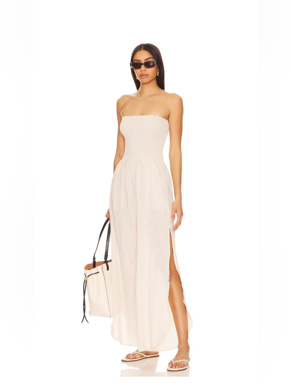 Peixoto Strapless Cream Maxi Dress with Side Slit